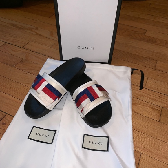 gucci slides red white blue
